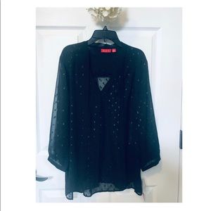 ELLE Sheer Dress Blouse with Tie Neck